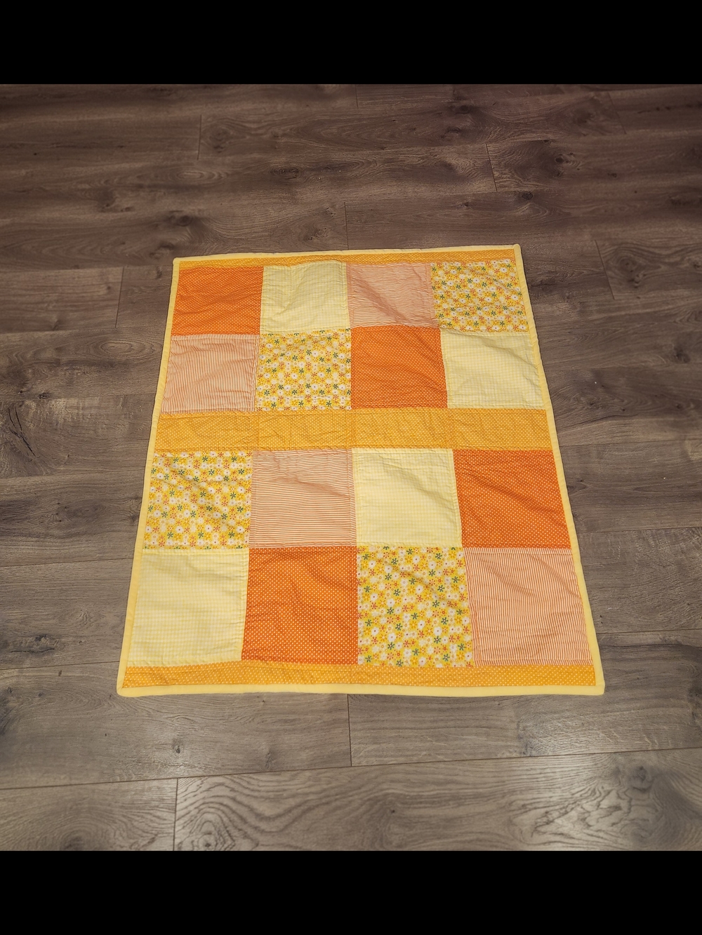 Cotton/Minky Yellow and Orange Patchwork Baby Quilt